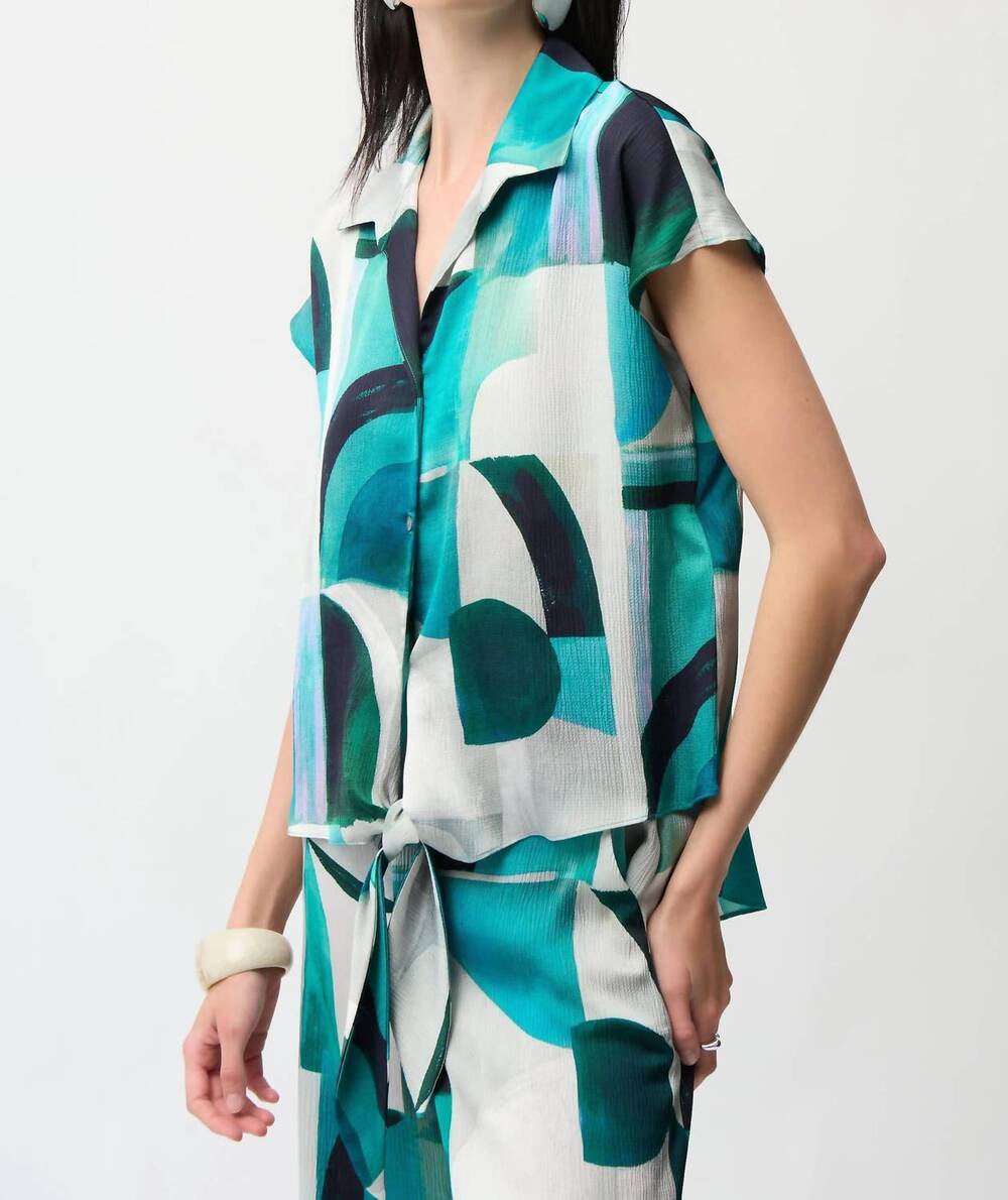 NEW JOSEPH RIBKOFF textured satin geometric print boxy top